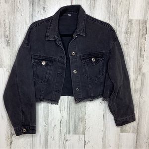 She-in Cropped Black Jean Jacket Small NWOT